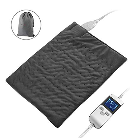 Boncare 12”x15” Large Heating Pad For Back Pain Fast Relief, Moist Heat Therapy Option, RAPID-heat Technology Digital LCD display 8 Temperature Settings and 6 Auto-off Time Settings, Super Soft Velvet