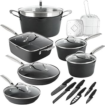 Granitestone Armor Max 20 Pc Pots and Pans Set Nonstick Cookware Sets, Kitchen Cookware Sets, Pot and Pan Set, Pot Set, 6 Pc Nutriblade Kitchen Knife Set, Induction Cookware Set, Dishwasher Safe