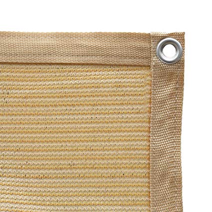 Shatex 90% Shade Fabric Sun Shade Cloth with Grommets for Pergola Cover Canopy 8’ x 12’, Wheat