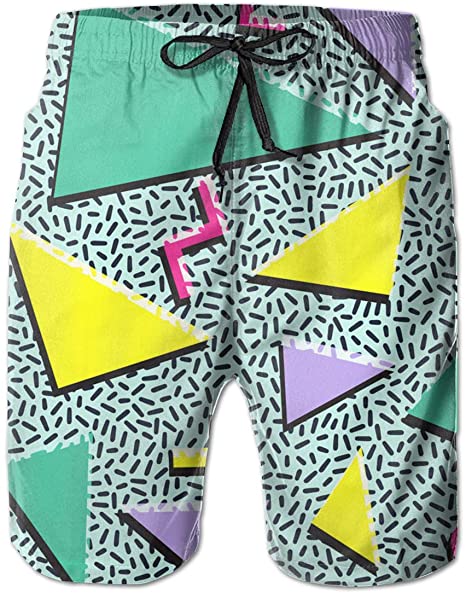 Funny Vintage 80s 90s Geometric Men's Summer Casual Shorts Beachwear Sports Swim Trunks Short Breathable Surf Shorts