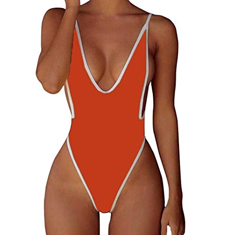 CROSS1946 Sexy Womens Monokini Deep V One Piece Backless Cheeky Swimwear Semi Thong Bikini