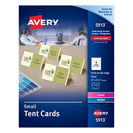 Avery Small Ivory Tent Cards, Laser/Inkjet Printers, 2"x3-1/2", Pack of 160 (5913)