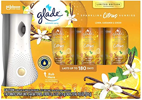 Glade Sparkling Citrus Sunrise Limited Edition Fragrance, 3 Automatic Spray Refills and 1 Spray Unit