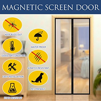 [Upgraded Version] Magnetic Screen Door with Thermal and Insulated EVA,Transparent Door Curtain Enjoy Cool Summer & Warm Winter Help Saving Electricity & Money, Fits Door Size up to 34"x82" Max- Black