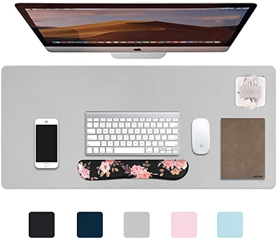 iCasso Desk Pad, Office Desk Mat, Waterproof PU Leather Desk Blotter Protector, Smooth Surface Laptop Mouse Pad, Large Durable Desk Writing Pad for Home, Work, Game - 35.4" x 15.7" - Gray