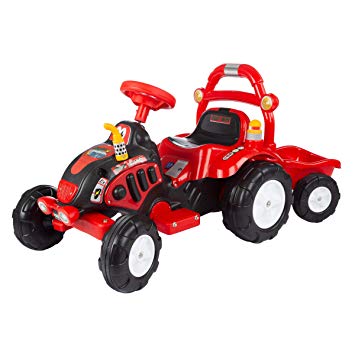 Lil' Rider Ride On Toy Tractor and Trailer, Battery Powered Ride On Toy Ride On Toys for Boys and Girls, For 3 – 7 Year Olds (Red and Yellow)