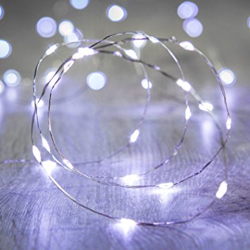 Battery Operated Fairy Lights with 20 Micro White LEDs on Silver Wire by Lights4fun