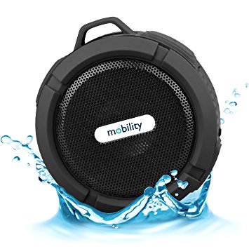 Mobility Waterproof Bluetooth Speaker - Best Portable, Outdoor, and Shower Speaker - Wireless and Bluetooth 3.0 Technology - Black