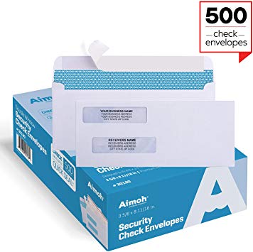 500 Self Seal Double Window Security Check Envelopes - Size 3 5/8 x 8 11/16 Inches - for Business Checks, Fits Perfectly (No Sliding or Moving) - Not for Invoices, 500 Count (30180)