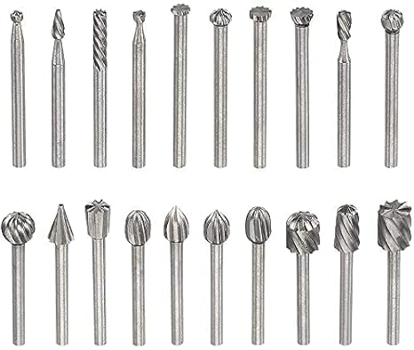 Yakamoz 20Pcs High Speed Steel Burr Bits, 1/8-Inch Shank Wood Milling Rotary File Burr Set for Die Grinder Drill, Metal Wood Carving, Engraving,Polishing,Drilling
