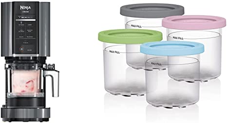 Ninja NC299AMZ CREAMi Ice Cream Maker, for Gelato, Mix-ins, Milkshakes, Sorbet & Pints 4 Pack, Compatible with NC299AMZ & NC300s Series Creami Ice Cream Makers, BPA-Free & Dishwasher Safe, Color Lids