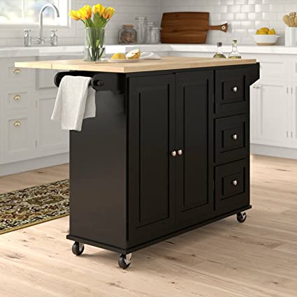 Rolling Kitchen Island with Storage - Portable Kitchen Island with Drop Leaf, Black Kitchen Carts on Wheels