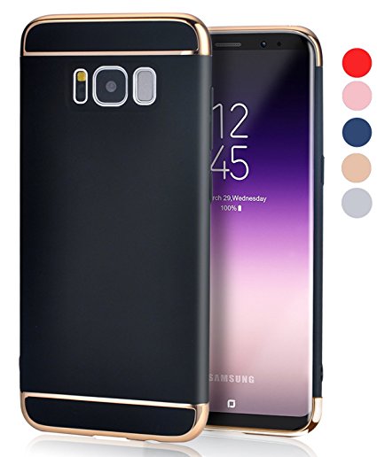 Galaxy S8 Case, CANSHN 3 In 1 Ultra Thin and Slim Hard Case Coated Non Slip Matte Surface with Electroplate Frame for Samsung Galaxy S8 Case (5.8'')(2017) -- Black & Gold