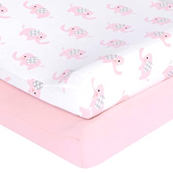 TILLYOU Jersey Cotton Elephant Changing Pad Covers- Ultra Soft Cozy Hypoallergenic Cradle Sheet Unisex Change Table Sheets for Baby Girls Boys - Fit 32"/34'' x 16" Pad - 2 Pack, Elephant & Pink