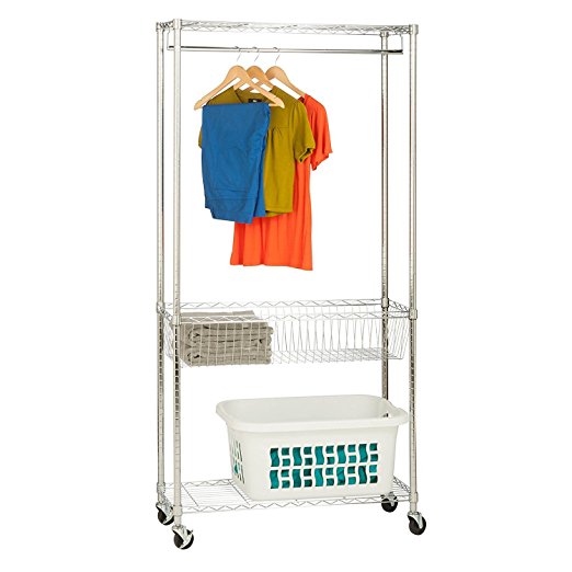 Honey-Can-Do SHF-04272 Rolling Laundry Station with Adjustable Baskets, 35.5 x 13.5 x 75.5", Chrome