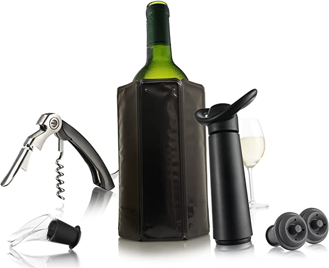 Vacu Vin Wine Saver Pump with 2 x Vacuum Bottle Stoppers - Black (Wine Essentials Kit)