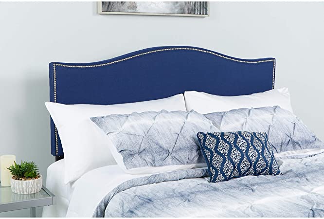 Flash Furniture Lexington Upholstered King Size Headboard with Accent Nail Trim in Navy Fabric