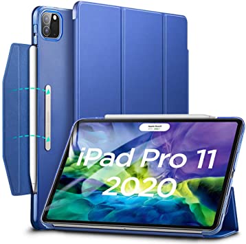 ESR Yippee Trifold Smart Case for iPad Pro 11 2020 & 2018, Lightweight Stand Case with Clasp, Auto Sleep/Wake [Supports Apple Pencil 2 Wireless Charging], Hard Back Cover for iPad Pro 11", Navy Blue