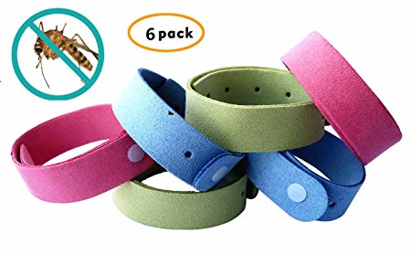 Mosquito Repellent Bracelet 6 Pack - Deet Free Natural Insect & Bug Repellent Wristband Safe for Kids,Toddler & Adults - Microfiber Bands Good for Travel, Outdoor Protection