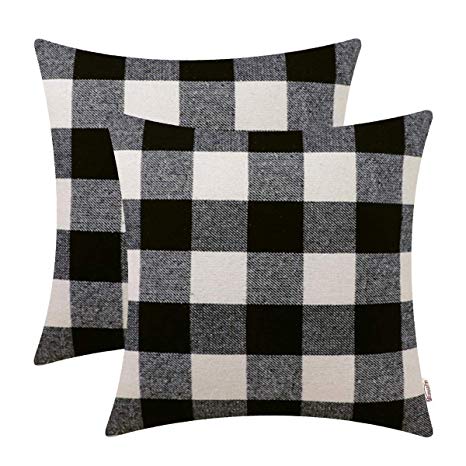 BRAWARM Pack of 2 Comfy Buffalo Checks Plaids Throw Pillow Covers Cases for Couch Bed Sofa Farmhouse Tartan Accent Both Sides Home Decoration 18 X 18 Inches Black & White