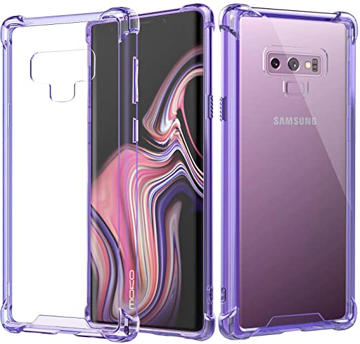 MoKo Case Compatible with Samsung Galaxy Note 9, Crystal Clear Shockproof Case Reinforced Corners TPU Bumper   Anti-Scratch Rugged Transparent Panel Cover Fit Galaxy Note 9 (2018) 6.4" - Purple