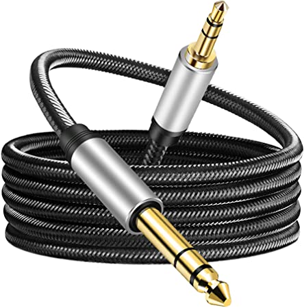 3.5 mm to 6.35 mm Audio Cable 40Ft, Gold-Plated Terminal Silver Color Zinc Alloy Housing 3.5mm 1/8" Male TRS to 6.35mm 1/4" Male TRS Nylon Braided Stereo Audio Cable for Cellphone and More(40Ft/12M)