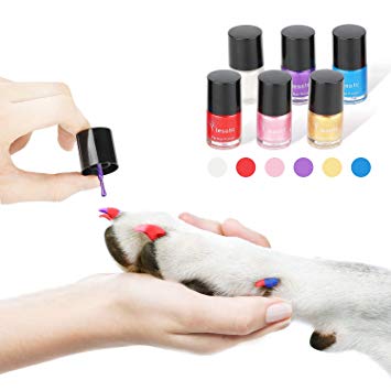 Dog Nail Polish Set, 6 Color Set (Pink, Purple, Red, Gold, Blue, Silver), Non-Toxic Water-Based Pet Nail Polish, Natural and Safe, Suitable for All Pet (Birds, Gerbils, Pigs and Mice), Easy to Remove
