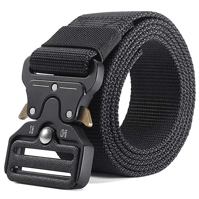 Teemzone Military Men Belt Tactical Nylon Web Riggers with Quick-release Metal Buckle (Black, 48'' in Length（waist 33''-41''）)
