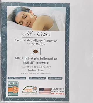 National Allergy Premium 100% Cotton Zippered Mattress Protector - Queen Size - 16-inch Deep - White - Breathable Hypoallergenic Dust Mite & Bed Bug Proof Cover - Advanced Encasement