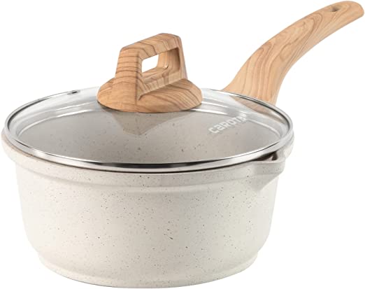 CAROTE 1.7 Quart Saucepan with Lid, Small Nonstick Sauce Pot with Lid, Cooking Sauce Pan with Pour Spout- PFOA FREE