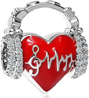 Charmed Craft Heart Love Heartbeat Charms Red Enamel Beads for Snake Chain Bracelets