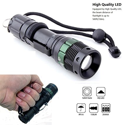 HIWILL 800 Lumen Cree Led Torch Super Bright - Pocket Adjustable Focus LED Flashlights - Zoomable Q5 Water Resistant Camping Torch for 3xAAA or 1x18650