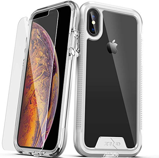 Zizo ION Series Compatible with iPhone Xs Max case Military Grade Drop Tested with Tempered Glass Screen Protector (Silver & Clear)