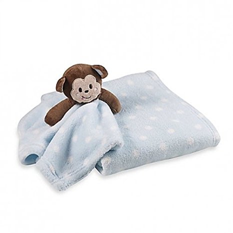 Blue with White Dots Baby Blanket & Monkey Security Baby Blanket