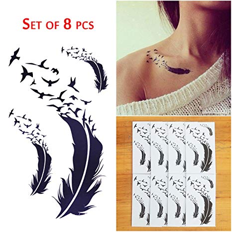 COKOHAPPY 8 Sheets Tiny Temporary Tattoo Feather Bird for Men Women