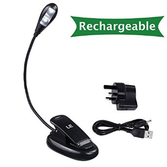 LE Portable LED Book Light Rechargeable and Flexible 2-Level Brightness AC Adaptor and USB Cord Included Daylight White Travel Light Clip Light with Stand Task Lighting