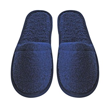 Arus Women's Turkish Organic Terry Cotton Cloth Spa Slippers One Size Fits Most, Navy Blue with Black Sole