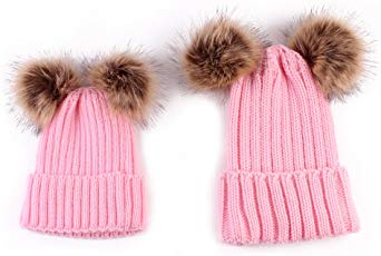 oenbopo 2PCS Parent-Child Hat Winter Warmer, Baby Hat/Women Hat, Mother & Baby Knit Hat Beanie Winter Warm Crochet Cap