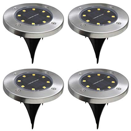 4Pcs 8LED Solar Powered Ground Lights Outdoor lamp Waterproof LED Solar Path Lights Garden Landscape Spike Lighting for Yard Driveway Lawn Pathway - Warm White