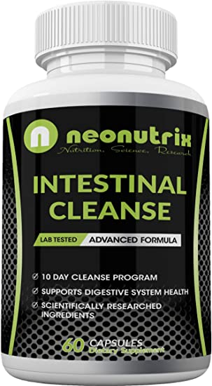 10 Day Intestinal Cleanse Supplement Colon & Detox Cleanse with Black Walnut, Wormwood Powder & Cranberry Extract Advanced Formula for Digestive System Health 60 Capsules by Neonutrix