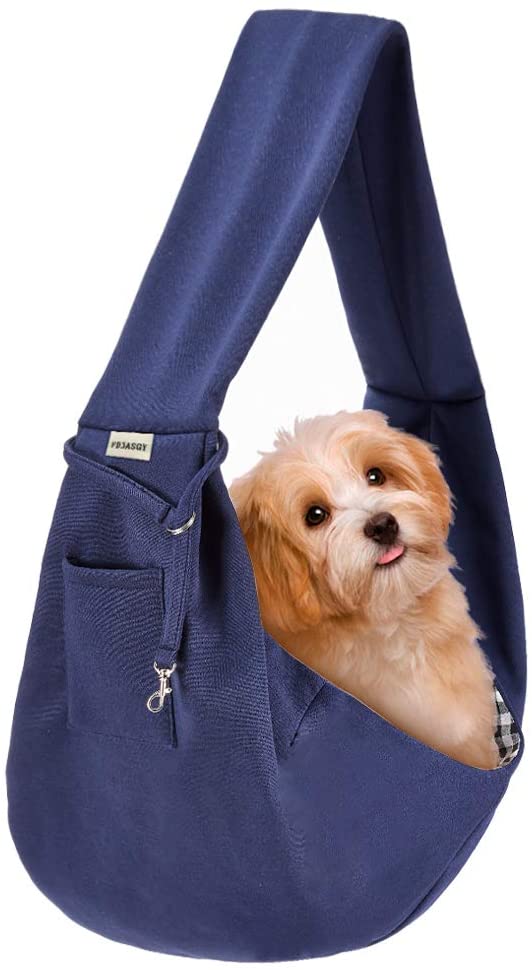 FDJASGY Small Pet Sling Carrier-Hands Free Reversible Pet Papoose Bag Tote Bag with a Pocket Safety Belt Dog Cat for Outdoor Travel