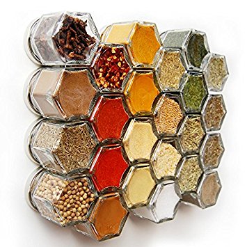 Gneiss Spice Everything Spice Kit: 24 Magnetic Jars Filled with Standard Organic Spices / Hanging Magnetic Spice Rack (Small Jars, Gold Lids)
