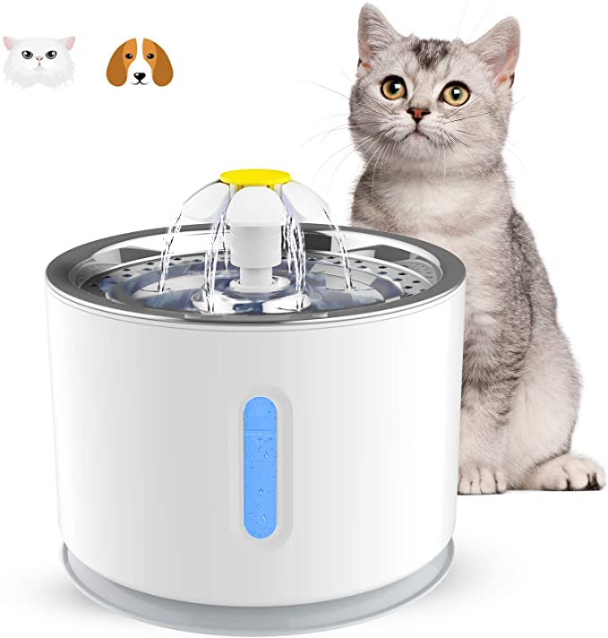 Vinsic Pet Watering Fountain, Automatic Water Dispenser for Cats and Dogs, Circulating Filtration System, Easy-to-See Water Level, Low Noise (2.4L Capacity)