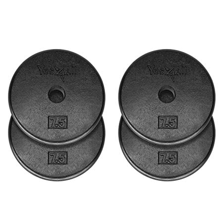 Yes4All Standard 1-inch Cast Iron Weight Plates 5, 7.5, 10, 15, 20, 25 lbs (Single & Pair)
