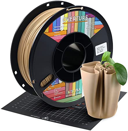 OVERTURE PLA Matte Filament 1.75mm with 3D Printer Build Surface 200mm × 200mm, Maple Wood PLA Roll 1kg Spool (2.2lbs), Dimensional Accuracy  /- 0.05 mm, Fit Most FDM Printer (Light Brown)