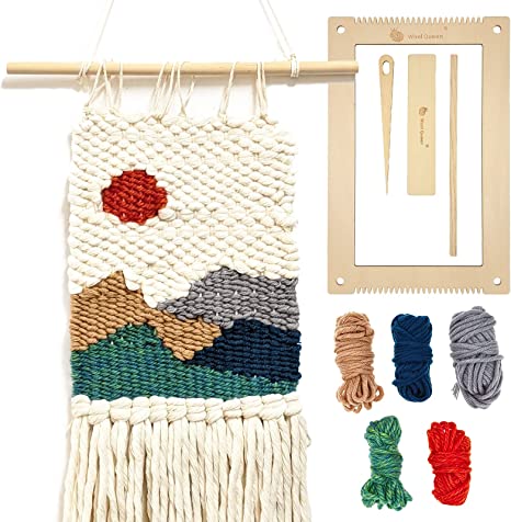 Wool Queen Weaving DIY Kit 7.9 x 11.8 Inch Looms, Sticks, Yarn, Rope, String All in one kit, Suit for Kids, Beginners and Lovers-Midsummer