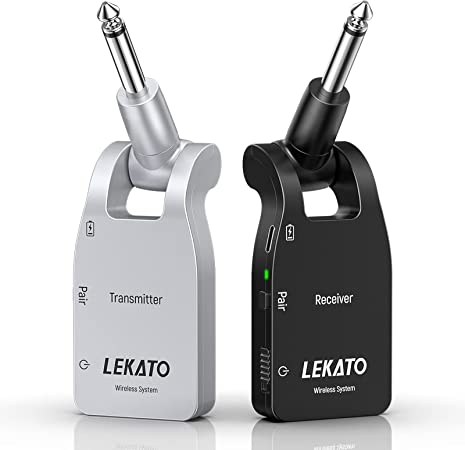 LEKATO Upgraded Guitar Wireless System Wireless Guitar Transmitter Receiver Set Built-in Battery Cordless Guitar Jack Lead Digital Guitar Wireless System for Electric Guitar Bass(WS10)