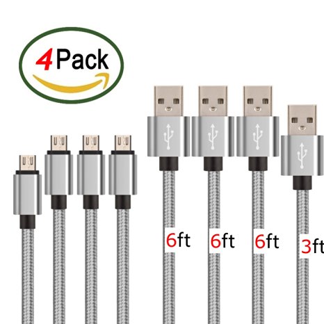 Micro USB Cable, by Gpixiu, 4-pack Premium Charging Cable, High speed USB 2.0 A Male to Micro B Sync and Durable Cable for Samsung, HTC, Sony and Other Android Smartphone. (4-pack (3x6ft, 3ft))