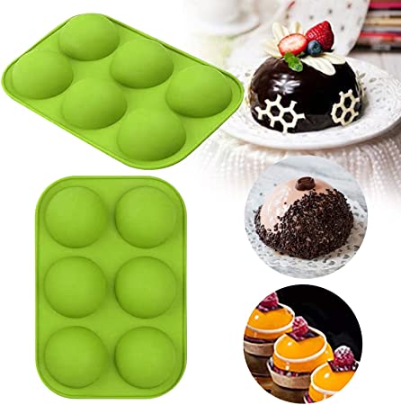 6 Holes Silicone Mold for Chocolate, Baking Mold for Making Hot Chocolate Bomb,Cake, Jelly, Pudding, Non Stick Round Shape Half Sphere Mold, BPA Free Cupcake Baking Pan (Green, 1Pcs)