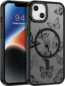 BENTOBEN Magnetic iPhone 14 Plus Case [Compatible with Magsafe] Translucent Matte Butterfly Phone Case iPhone 14 Plus Slim Thin Shockproof Women Girls Men Protective Cases Cover for 14 Plus 6.7",Black